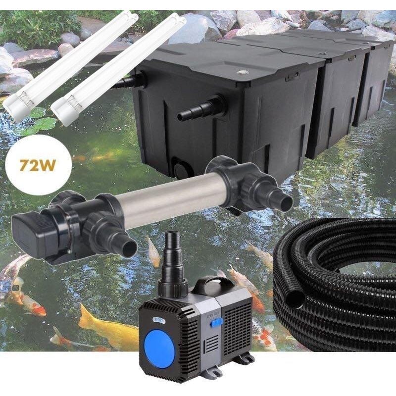 Kit Filtration uv 72 w Inox, + 2 ampoules uv de rechange Pompe Bassin, Tuyau Bassin de Jardin: 40-60 m³