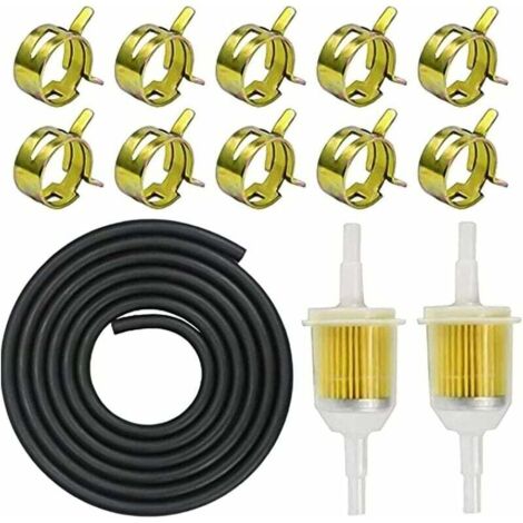 Kit Filtre Carburant - Durite Essence 8 mm 2 m - Filtre Gasoil 6 mm/8 mm x 2 - Collier Durite Inoxydable x 10 - Pour Motos Tondeuses Moteurs Thermiques