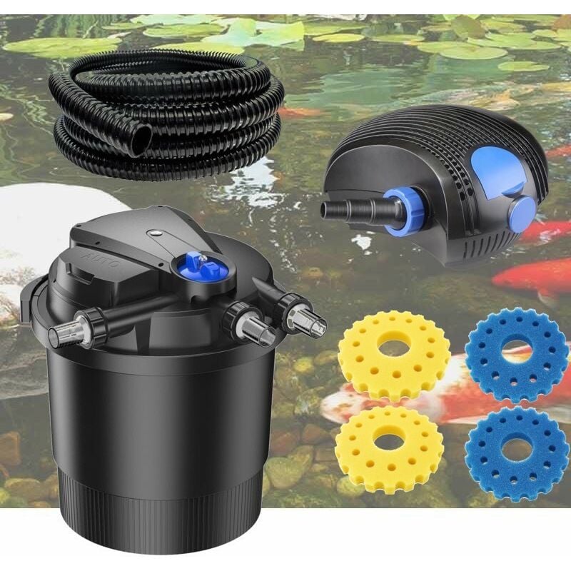 Kit Filtre Pression Bassin uv 36W, Mousses de remplacement, Pompe, Tuyau 40000 l. Filtration complète bassin de jardin