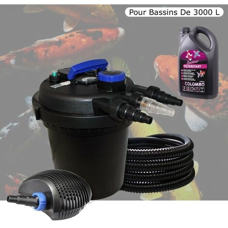 Kit Filtre Pression, UV 11W, + Bactéries 1000 ml Pour Bassins De Jardin De 3000 litres