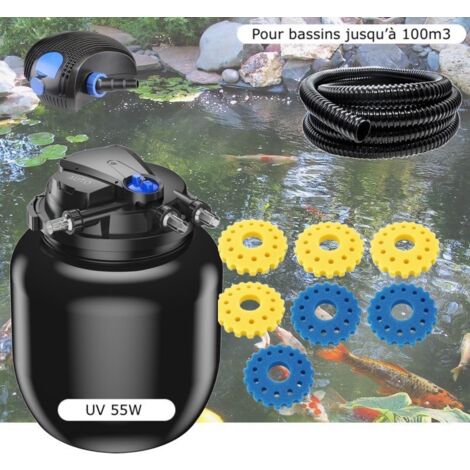 Kit Filtre Pression UV 55W, Pompe, + Mousses Supplémentaires Tuyau, Pour Bassins De 100000 L