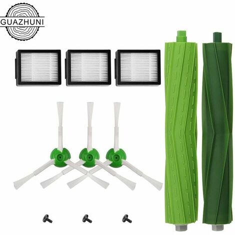 Kit Filtres et Brosses Pièces Détachées Aspirateur compatible série Roomba i3/i3+/i4/i7/i7+/E5/E6/E7 Guazhuni- Pack brosses latérales, rouleaux et filtres Hepa