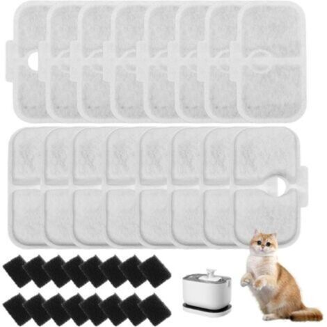 Kit filtro per fontanella per gatti da 32 pezzi per fontanelle per gatti PLWF105/PLWF115/PLWF005, 16 cartucce filtro e 16 spugne in schiuma
