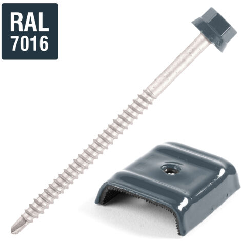 Kit fixation bac acier GRIS RAL7016 sur bois - 25 vis + cavaliers types E - SCELL-IT - K1COUV25-7016