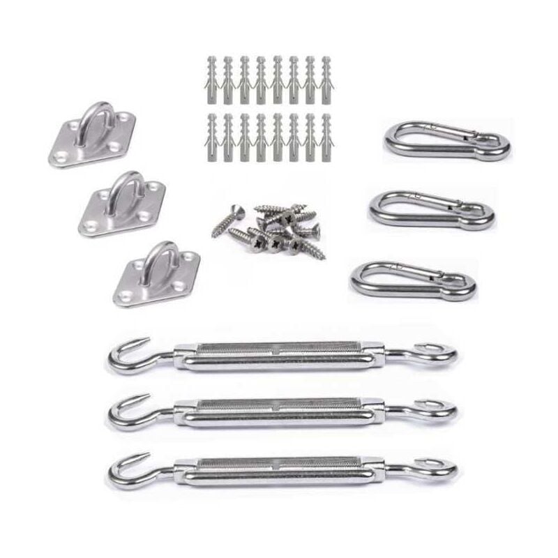 Afg Diffusion - Kit inox fixation voile d'ombrage 3 points de fixation