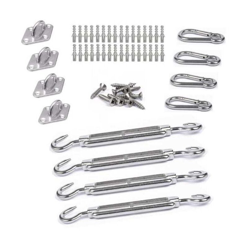 Afg Diffusion - Kit inox fixation voile d'ombrage 4 points de fixation