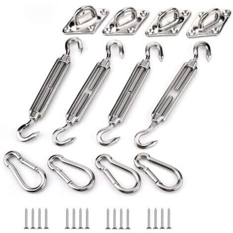 Kit fixation voile d’ombrage inox, triangles/carrés/rectangles, accessoires solides