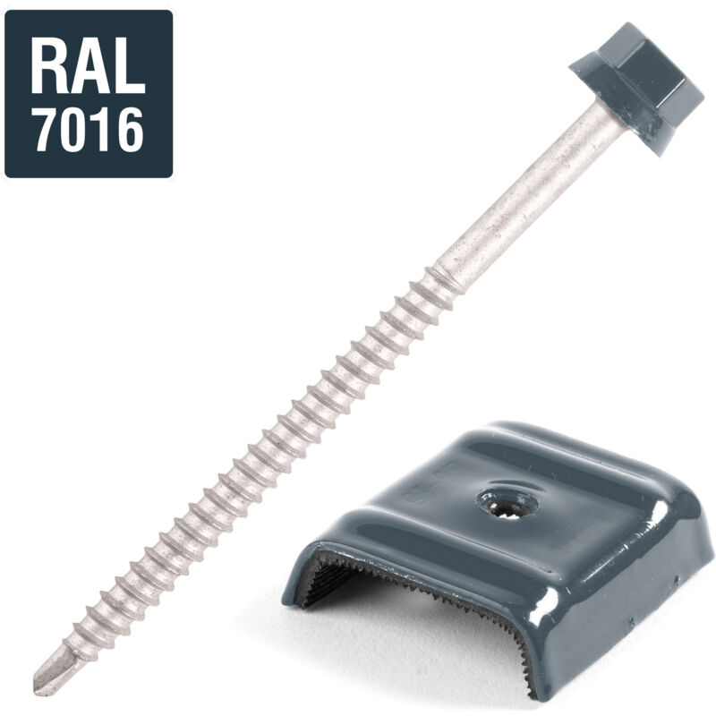 25 vis de fixation avec cavalier pour toiture en gris anthracite - Diamètre 6,3 mm