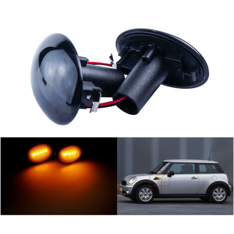 Kit Freccia Laterale a Led Side Marker Lente Nero Fume Luce Arancione Per Mini R56 R57 R58 R59 2007-2013