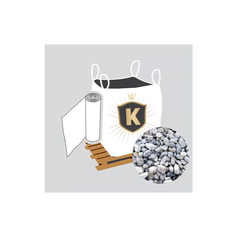 King Matériaux - Kit Galets blanc et bleu + géotextile = 1 Big Bag galet blanc et bleu de Nice 8/16 1.5T [environ 20m2 sur 5cm d'épaisseur] + 1