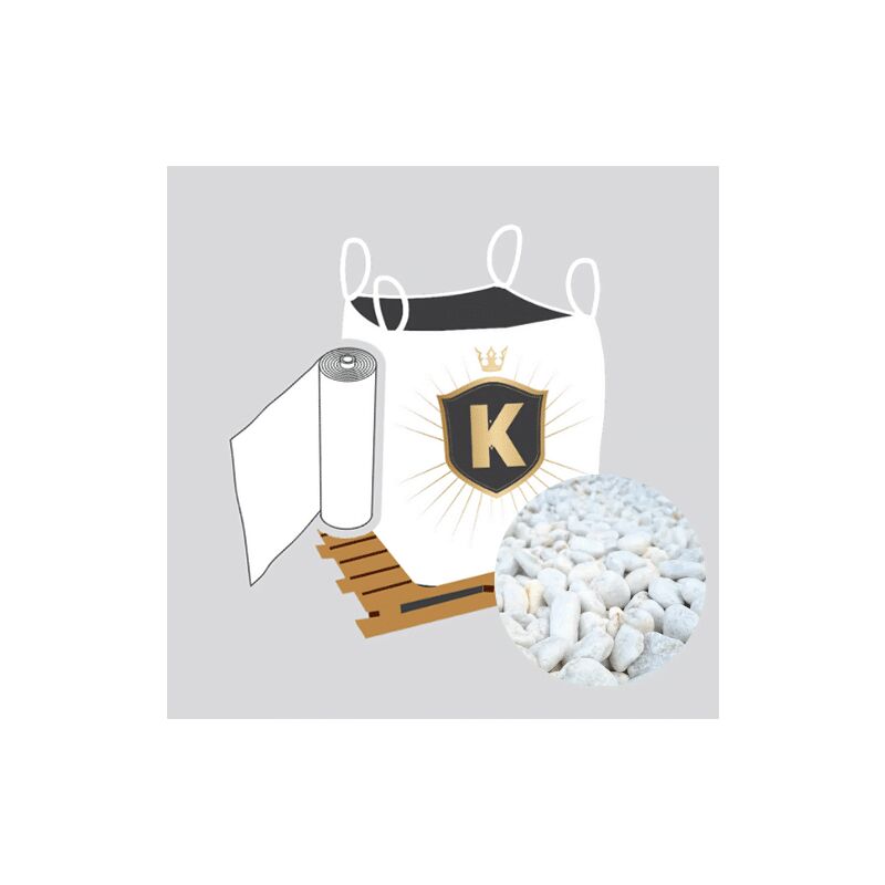 King Matériaux - Kit Galets blanc + géotextile = 1 Big Bag galet de marbre blanc 12/25 1.5T [environ 20m2 sur 5cm d'épaisseur] + 1 géotextile 25m2