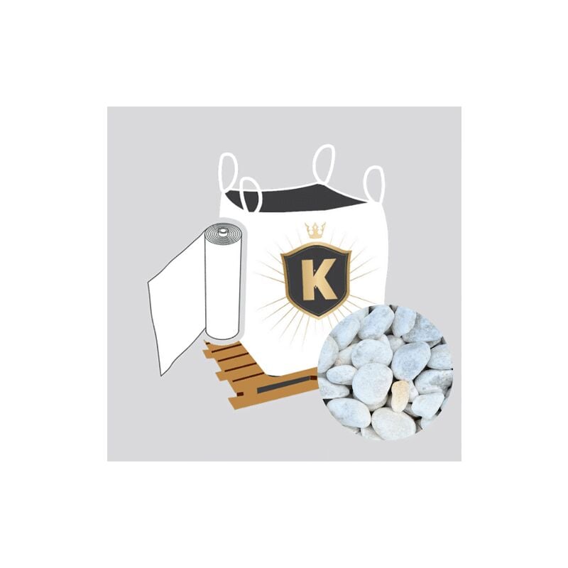 King Matériaux - Kit Galets blanc + géotextile = 1 Big Bag galet de marbre blanc 25/40 1.5T [environ 20m2 sur 5cm d'épaisseur] + 1 géotextile 25m2