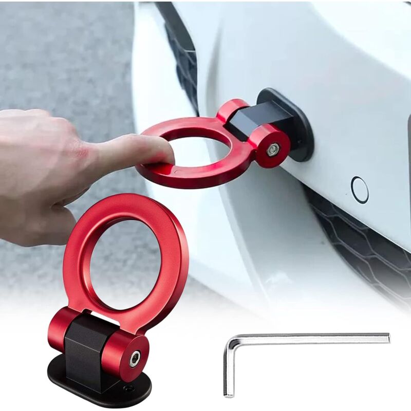 Kit gancio per rimorchio per auto, adesivo per paraurti per accessori esterni per auto, anello universale rosso, decorazione per binari in stile