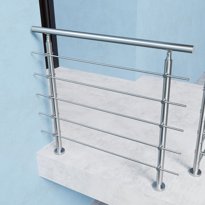 Kit garde-corps en acier inoxydable à 5 traverses – Longueur 200 cm – Balustrade à fixation à plat pour terrasse ou escalier