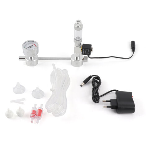 Kit generador de CO2 para acuario DIY con válvula solenoide, contador de burbujas y válvula de seguridad – aleación de aluminio, plata