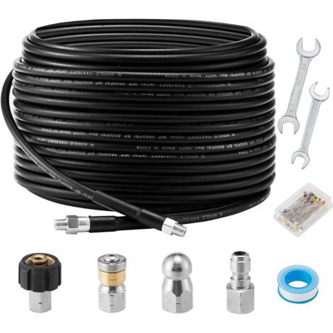Kit getto fognario da 30 m applicabile per idropulitrice, 1/4 di pollice NPT, tubo flessibile per la pulizia degli scarichi, ugello a bottone e getto fognario rotante, orifizio 4.0, 4.5, 4000 PSI