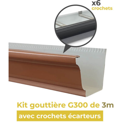 Kit gouttière aluminium G300 de 3m avec 6 crochets écarteurs cuivre - ALUHOME