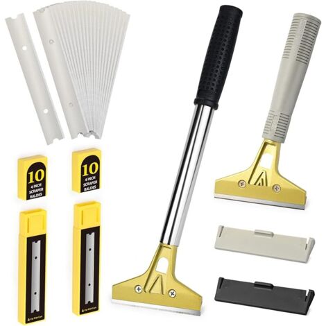 Kit Grattoir Vitre - Grattoir avec 13inch Long Manche et Grattoir avec Poignée extensible, avec 20 Lames 100mm, Grattoir Peinture, pour Carrelage, Papier Peint, Colle, Miroir
