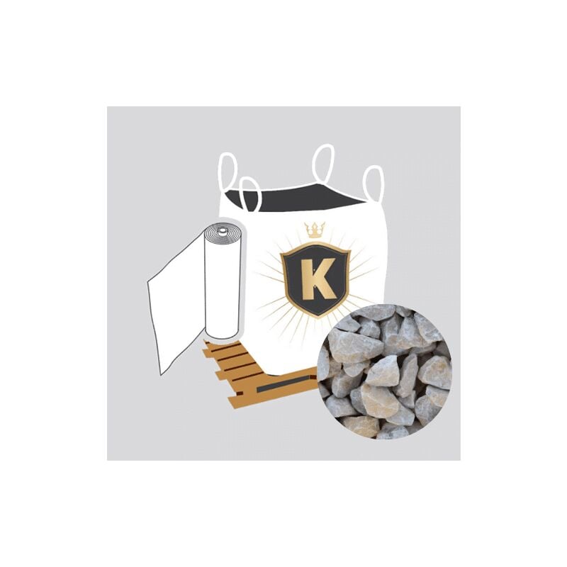King Matériaux - Kit Graviers blanc + géotextile = 1 Big Bag Ballast 20/40 1.5T [environ 20m2 sur 5cm d'épaisseur] + 1 géotextile 25m2