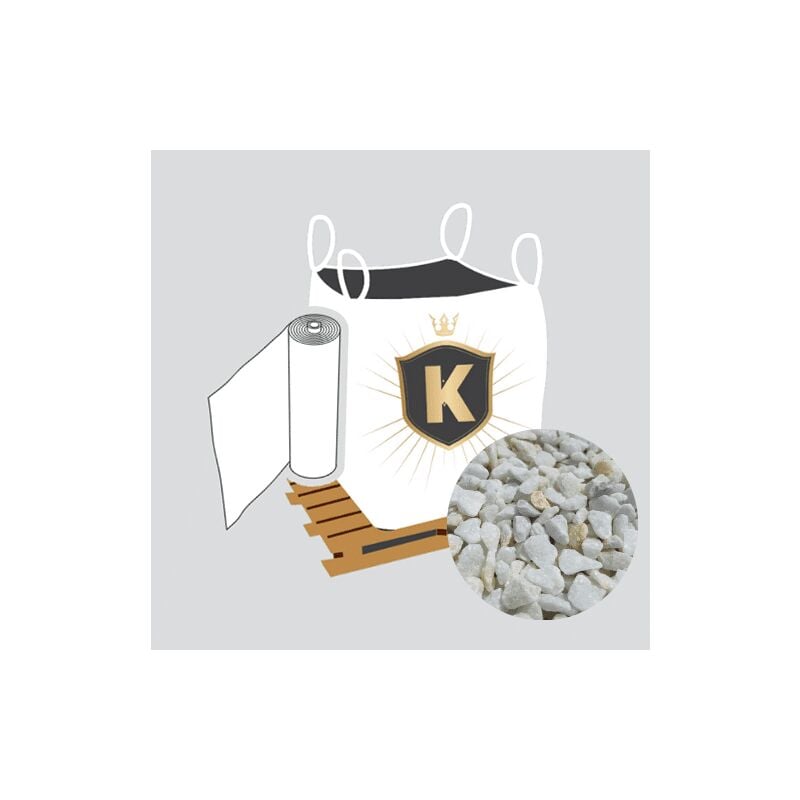 King Matériaux - Kit Graviers blanc + géotextile = 1 Big Bag gravier Cristal 12/20 1.5T [environ 20m2 sur 5cm d'épaisseur] + 1 géotextile 25m2