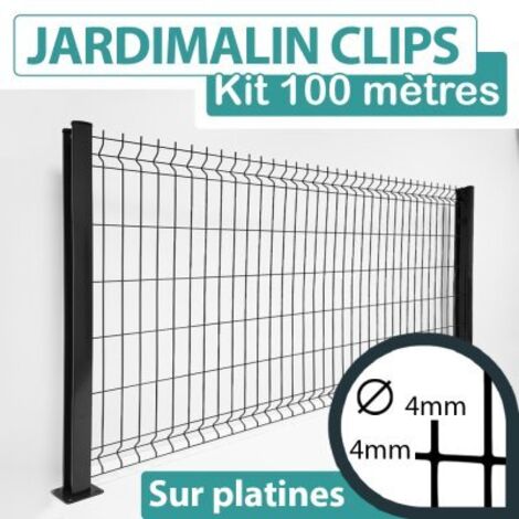 Kit Grillage Rigide Gris Anthracite 100M - JARDIMALIN CLIPS  - Fil 4mm - Sur Platines - 1,03 mètre