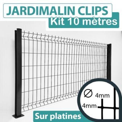 Kit Grillage Rigide Gris Anthracite 10M - JARDIMALIN CLIPS  - Fil 4mm - Sur Platines  - 0,63 mètre