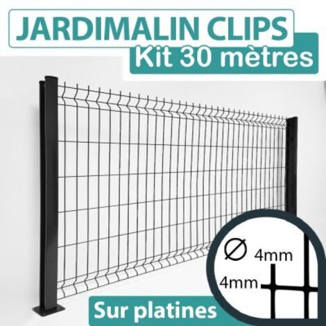 Kit Grillage Rigide Gris Anthracite 30M - JARDIMALIN CLIPS  - Fil 4mm - Sur Platines - 1,23 mètre