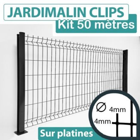 Kit Grillage Rigide Gris Anthracite 50M - JARDIMALIN CLIPS  - Fil 4mm - Sur Platines - 0,63 mètre