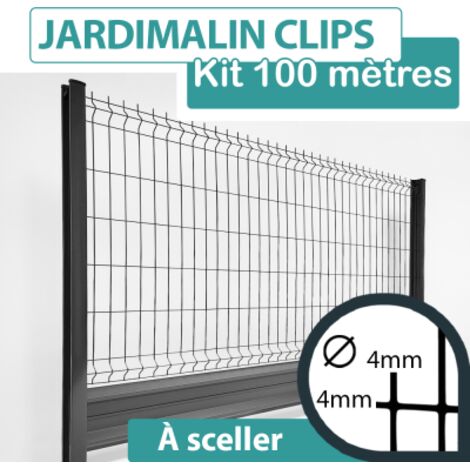 Kit Grillage Rigide Gris avec Soubassement Alu Anthracite 100M - JARDIMALIN CLIPS  - 1,53 mètre