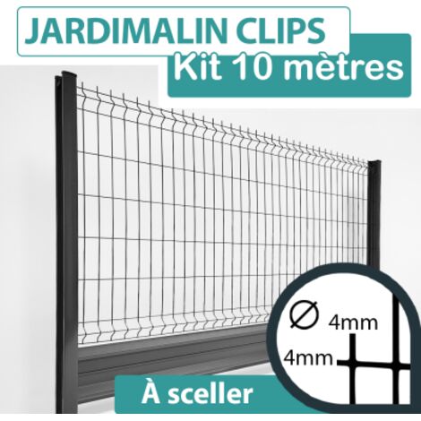 Kit Grillage Rigide Gris avec Soubassement Alu Anthracite 10M - JARDIMALIN CLIPS - 1,23 mètre