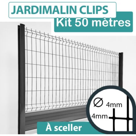 Kit Grillage Rigide Gris avec Soubassement Alu Anthracite 50M - JARDIMALIN CLIPS  - 1,23 mètre
