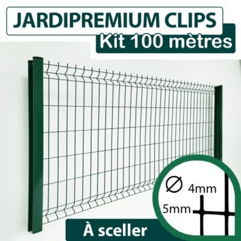 Kit Grillage Rigide Vert 100M - JARDIPREMIUM CLIPS  - Fil 4/5mm - 1,23 mètre