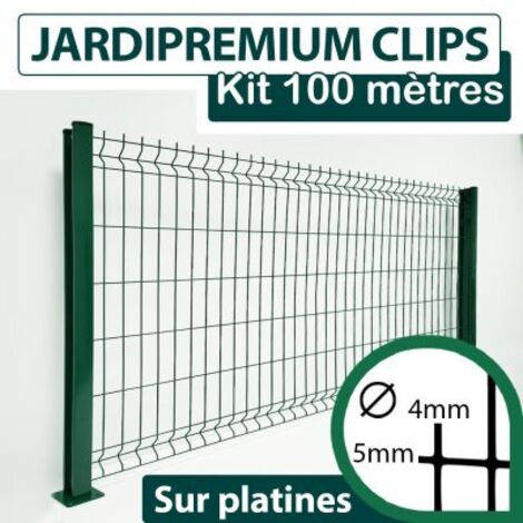 Kit Grillage Rigide Vert 100M - JARDIPREMIUM CLIPS  - Fil 4/5mm - Sur Platines - 0,63 mètre