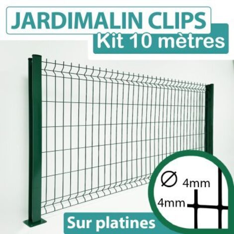 Kit Grillage Rigide Vert 10M - JARDIMALIN CLIPS  - Fil 4mm - Sur Platines - 0,83 mètre