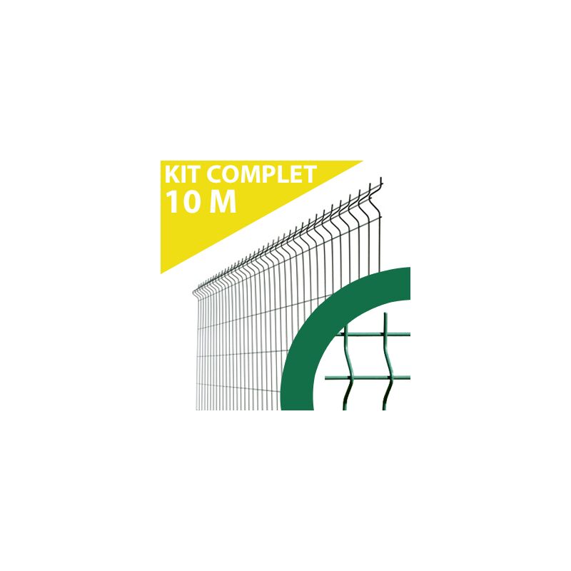 Cloture&jardin - Kit Grillage Rigide Vert 10M - jardipremium - Fil 4/5mm - 1,23 mètre - Vert (ral 6005)