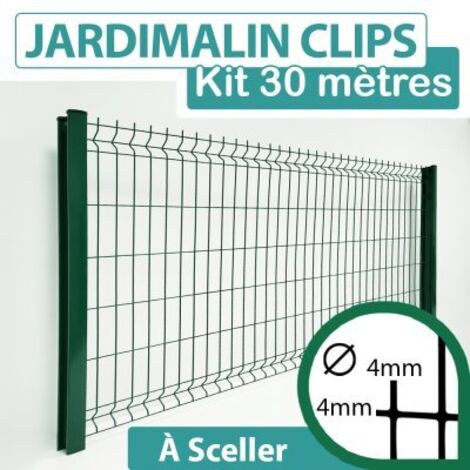 Kit Grillage Rigide Vert 30M - JARDIMALIN CLIPS - Fil 4mm - 1,23 mètre