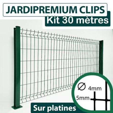 Kit Grillage Rigide Vert 30M - JARDIPREMIUM CLIPS  - Fil 4/5mm - Sur Platines - 1,03 mètre