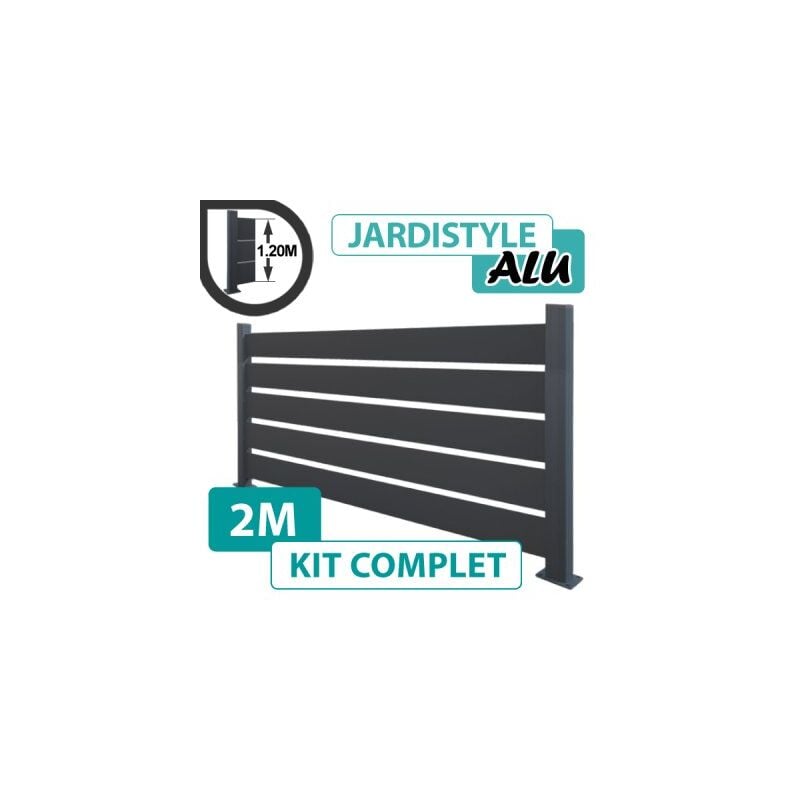 Kit Clôture Aluminium Gris Anthracite 2M - Claire voie - Sur Platines - 1,20 mètre