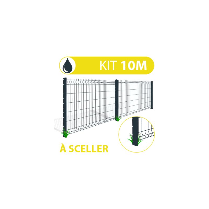 Cloture&jardin - Kit Grillage Rigide Gris Anthracite 10M - jardimalin clips+ - Fil 4mm - 1,23 mètre