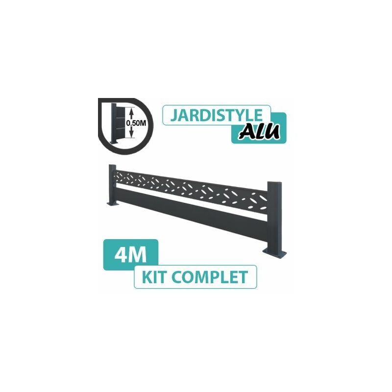 Kit Clôture Aluminium Gris Anthracite 4M - Claire voie Design - Sur Platines - 0,50 mètre