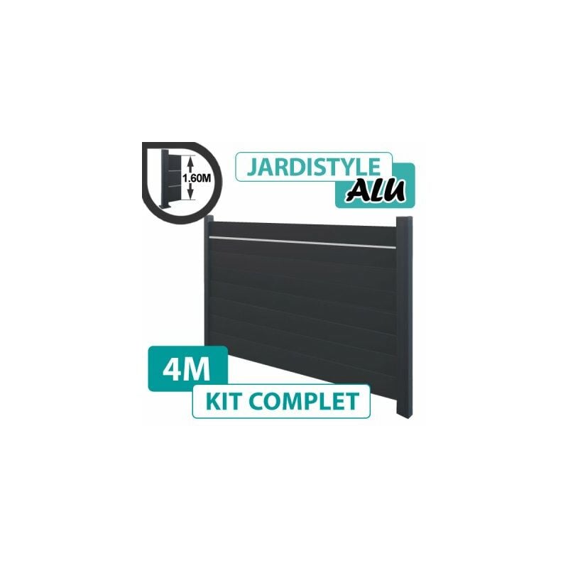 Cloture&jardin - Kit Clôture Aluminium Gris Anthracite 4M - Plein avec Liseré - 1,60 mètre