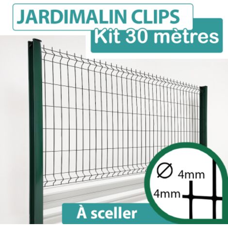 Kit Grillage Rigide Vert avec Soubassement Alu Anodisé 30M - JARDIMALIN CLIPS  - 1,23 mètre