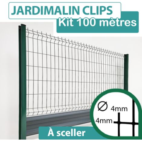 Kit Grillage Rigide Vert avec Soubassement Alu Anthracite 100M - JARDIMALIN CLIPS  - 1,23 mètre