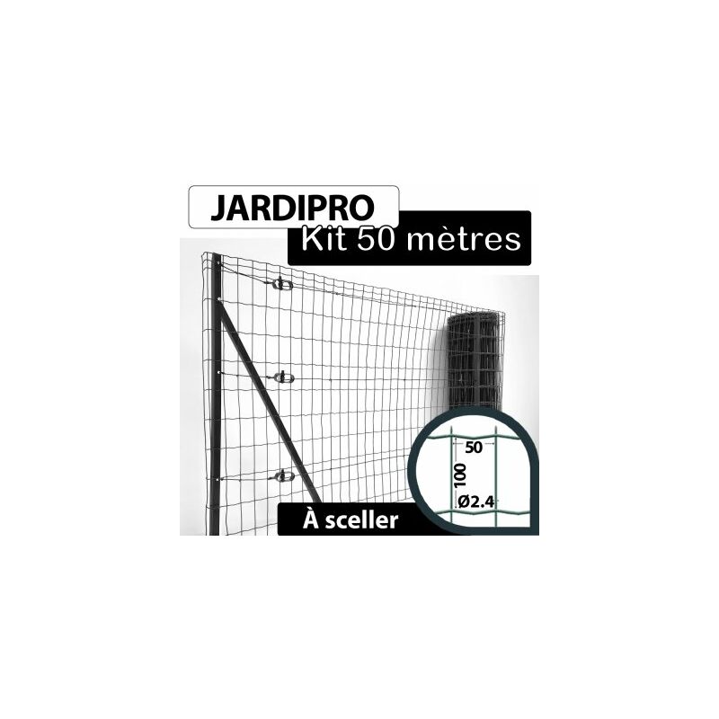 Cloture&jardin - Kit Grillage Soudé Gris 50M - jardipro - Maille 100x50mm - Triple lisière - 1,20 mètre