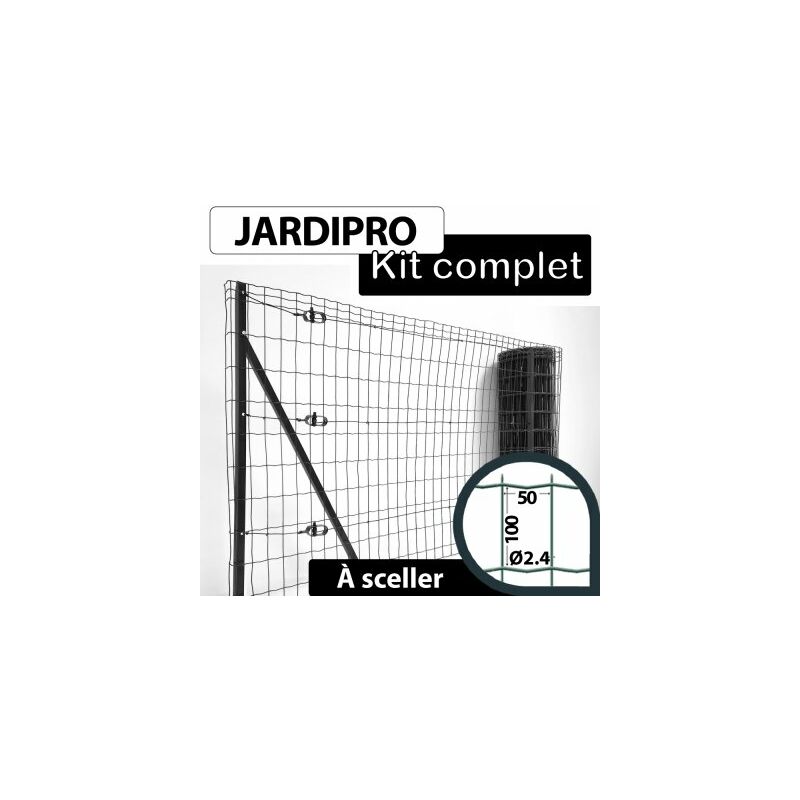 Kit Grillage Soudé Gris 100M - jardipro - Maille 100x50mm - Triple lisière - 1,50 mètre - Gris Anthracite (ral 7016)