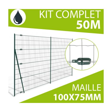 Kit Grillage Soudé Gris 50M - JARDIMALIN - Maille 100x75mm - 1,50 mètre