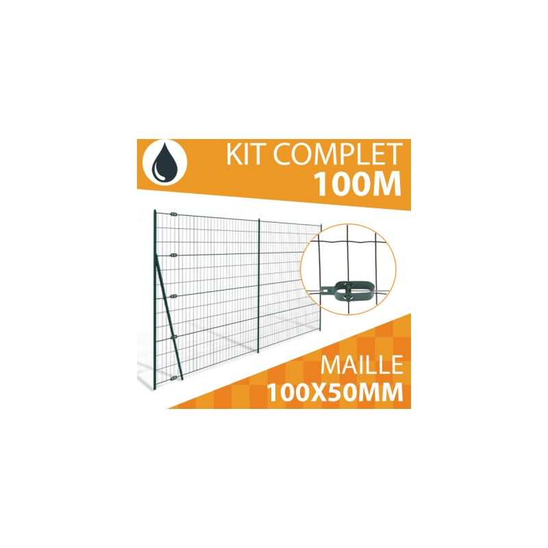 Kit Grillage Soudé Gris 100M - jardipremium - Maille 100x50mm - 1,50 mètre - Gris Anthracite (ral 7016)