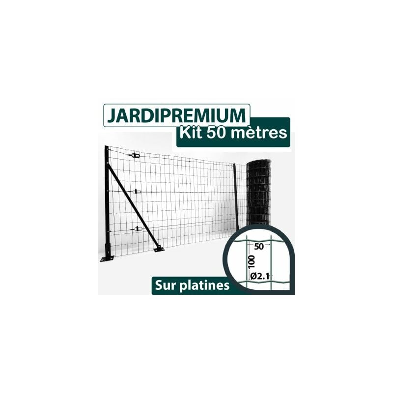 Cloture&jardin - Kit Grillage Soudé sur Platines Gris Anthracite 50M - jardipremium - Maille 100x50mm - 1,50 mètre