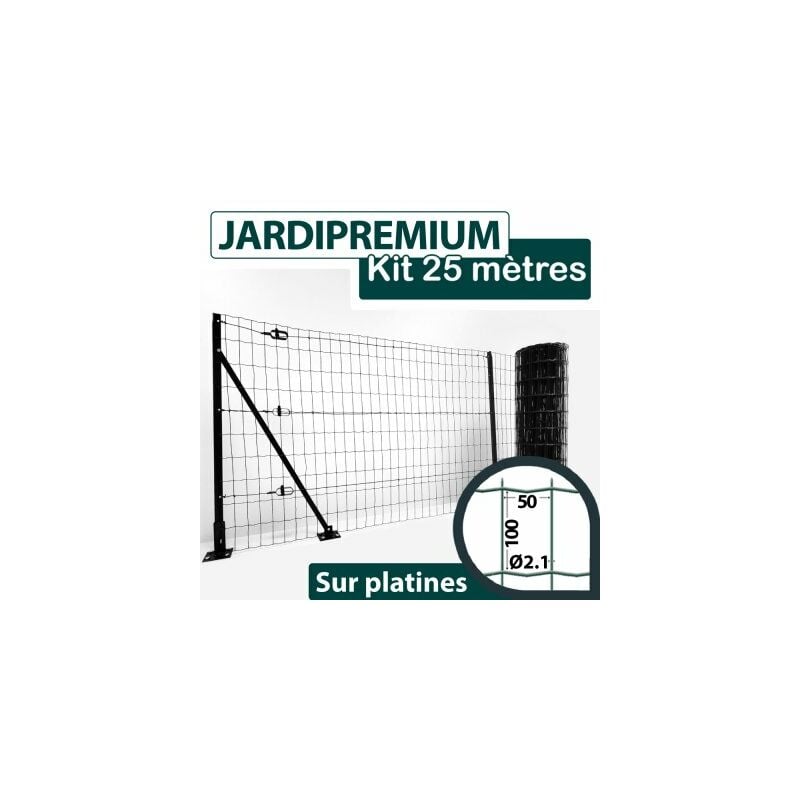 Cloture&jardin - Kit Grillage Soudé sur Platines Gris Anthracite 25M - jardipremium - Maille 100x50mm - 1,50 mètre