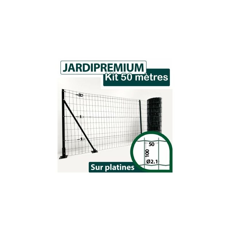 Kit Grillage Soudé sur Platines Vert 50M - jardipremium - Maille 100x50mm - 1,20 mètre - Vert (ral 6005)